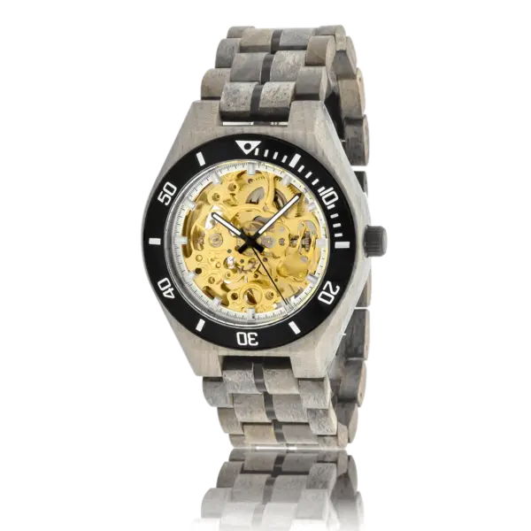 HOT&TOT | Carbon Gold houten Horloge | 44MM | Ebbenhout en Zebranohout