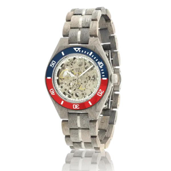 HOT&TOT | Carbon Silver houten Horloge | 44MM | Ebbenhout en Zebranohout