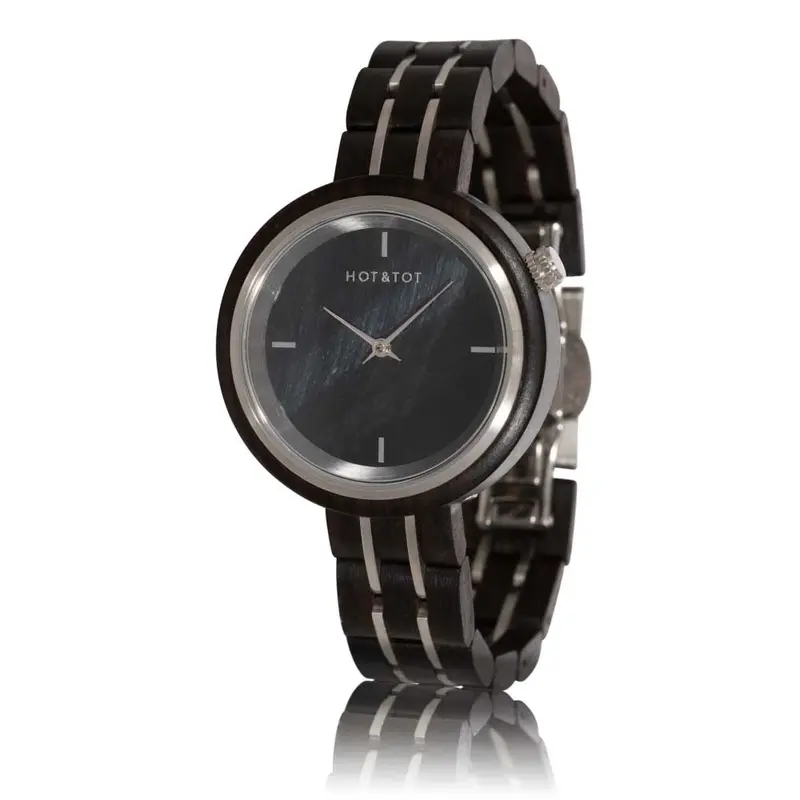 HOT&TOT | FALCONY HOUTEN DAMESHORLOGE | 36MM | VALKENOOG | EBBENHOUT | ZILVER