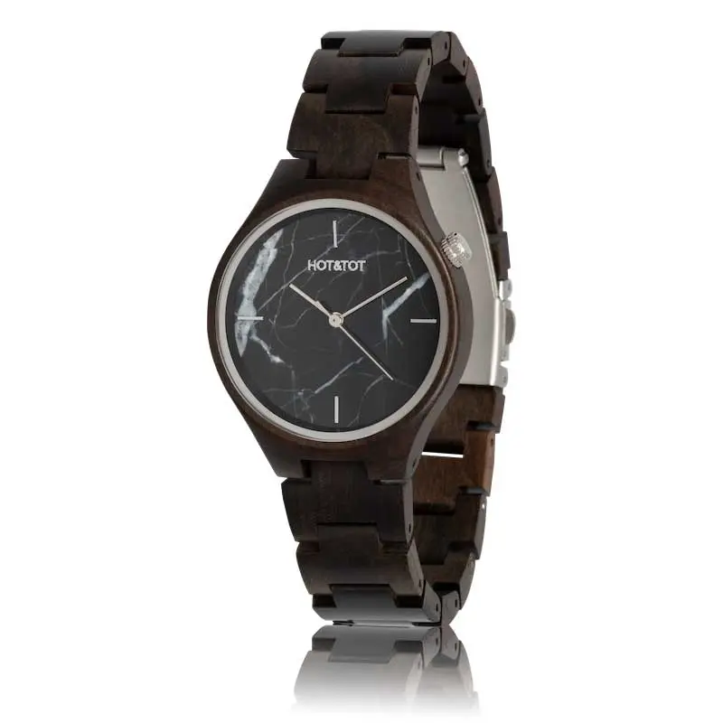 HOT&TOT | FORESTA HOUTEN HORLOGE | 40MM | ZWART MARMER | SANDELHOUT