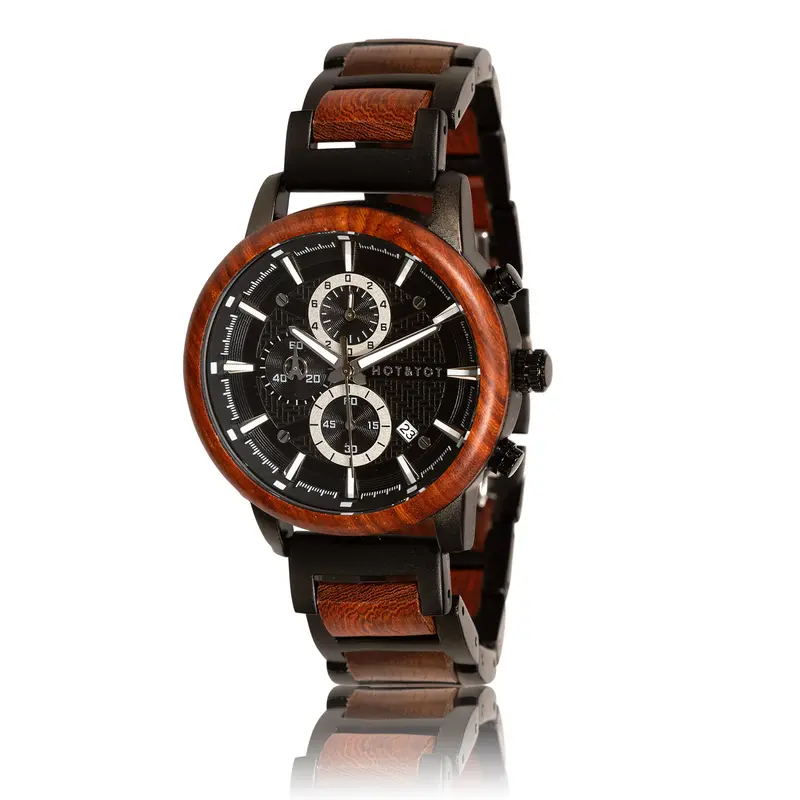 HOT&TOT | GOVERNOR HOUTEN HERENHORLOGE | CHRONOGRAFEN | 44MM | SANDELHOUT | ZILVER | STAAL