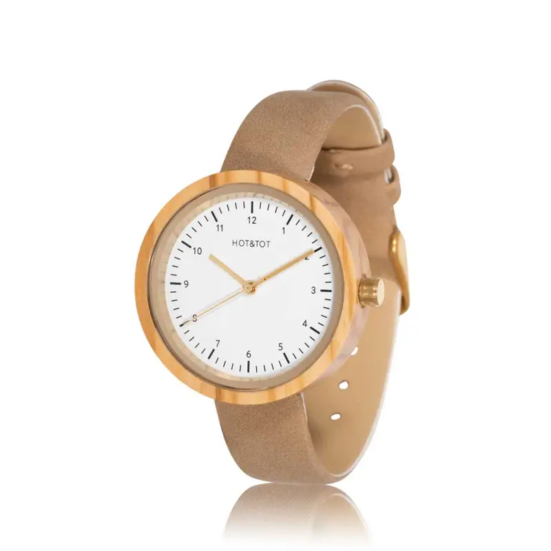 HOT&TOT | MIA HOUTEN DAMESHORLOGE | 36MM | GOUD | OLIJFHOUT