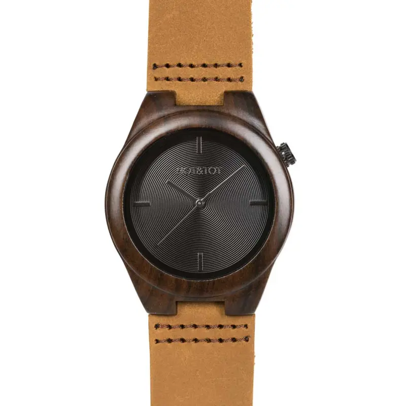 HOT&TOT | Pantera Castano| 38MM | Houten horloge met bruin leren bandje