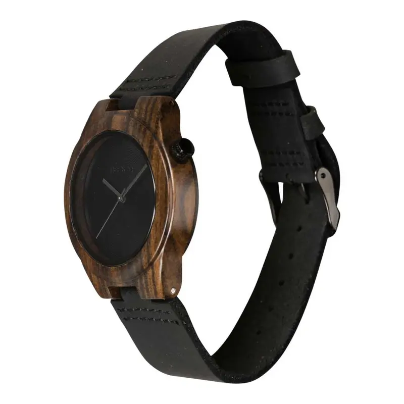 HOT&TOT | Pantera Nero | 38MM | Houten horloge met zwart leren bandje