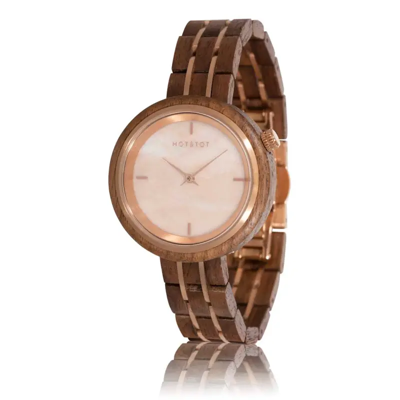 HOT&TOT | PHOENIX HOUTEN DAMESHORLOGE | 36MM | ROZEKWARTS | WALNOOTHOUT | ROSEGOUD