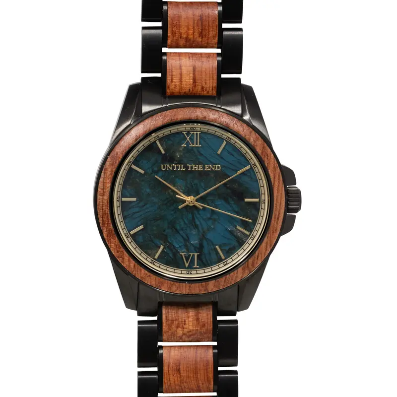 HOT&TOT | POLARIS - UNTIL THE END HOUTEN HERENHORLOGE | CHRONOGRAAF | 42MM | ROZENHOUT | GOUD | RVS | SAFFIERGLAS | LABRADORIET | ZWITSERS UURWERK