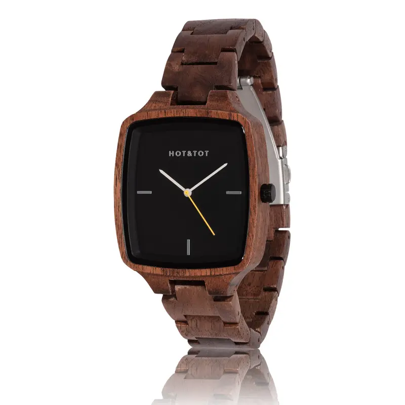 HOT&TOT | WODAN HOUTEN HERENHORLOGE | VIERKANT | 40MM | WALNOOTHOUT | ZILVER