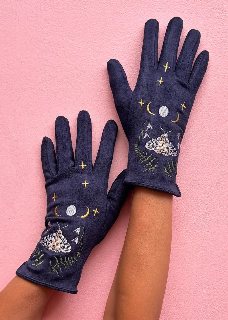 House of Disaster Secret Garden Moth Gloves Navy