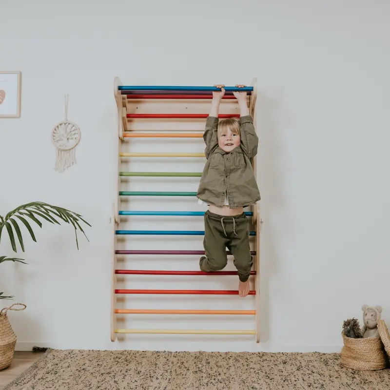 Houten Klimdriehoek met Klimwand | Montessori klimrek | 6 mnd tot 7 jaar