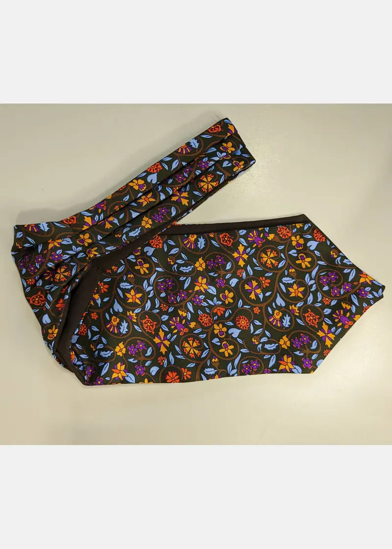 Hunt & Holditch Groovy Flowers Silk 70s Cravat Tie Dark Green