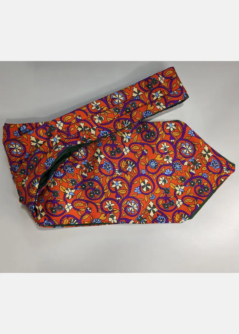 Hunt & Holditch Groovy Flowers Silk 70s Cravat Tie Orange