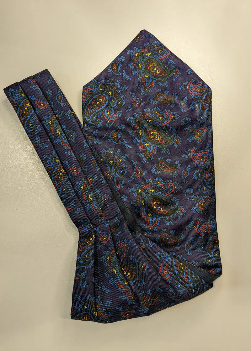 Hunt & Holditch Paisley Silk 70s Cravat Tie Navy