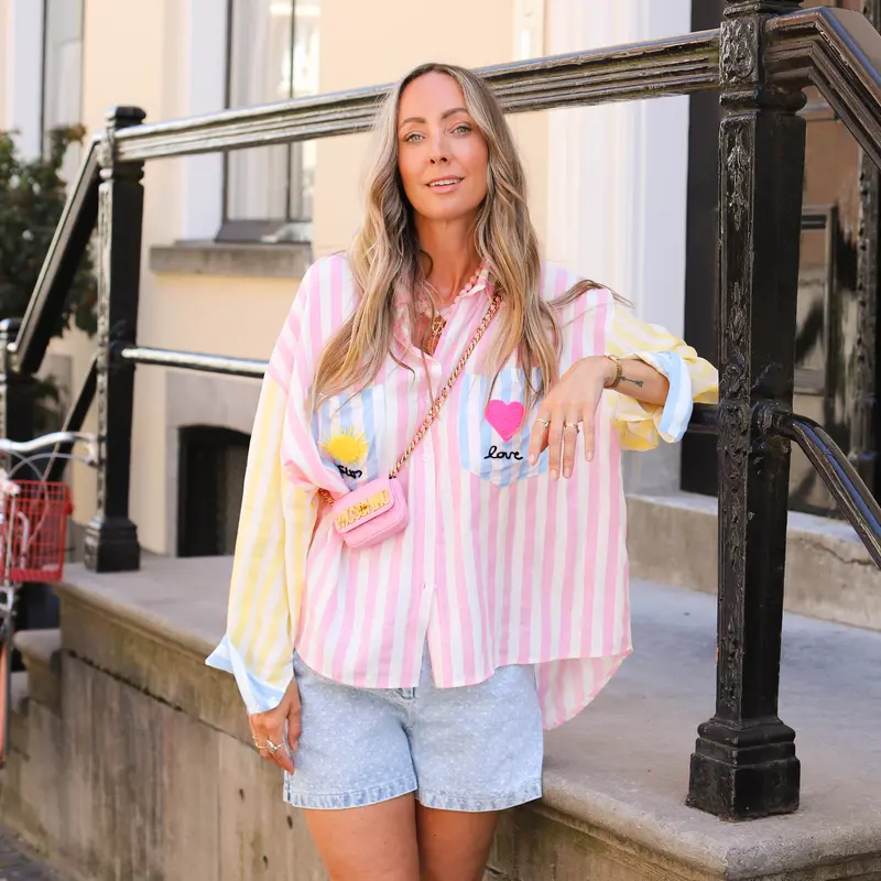 Ibiza streep blouse roze