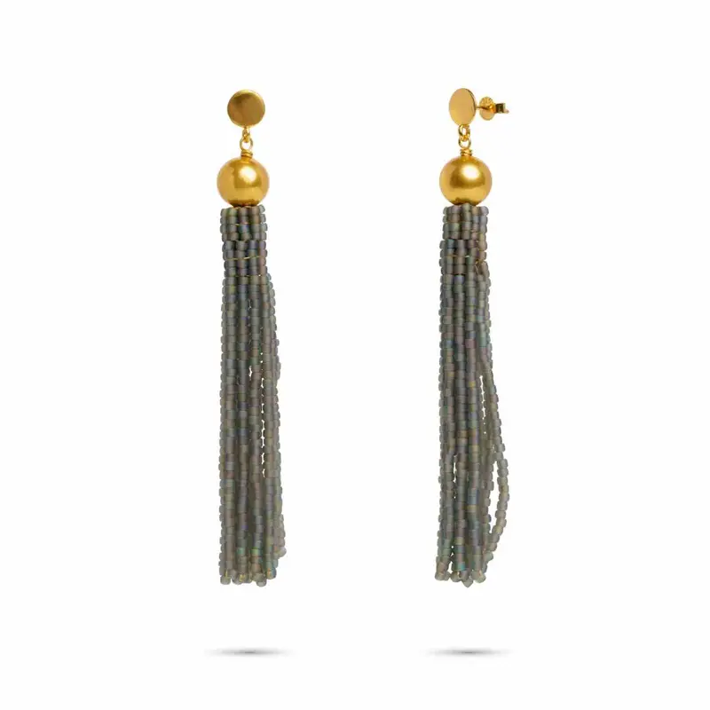 ibu jewels oorbellen fringe tassle grey