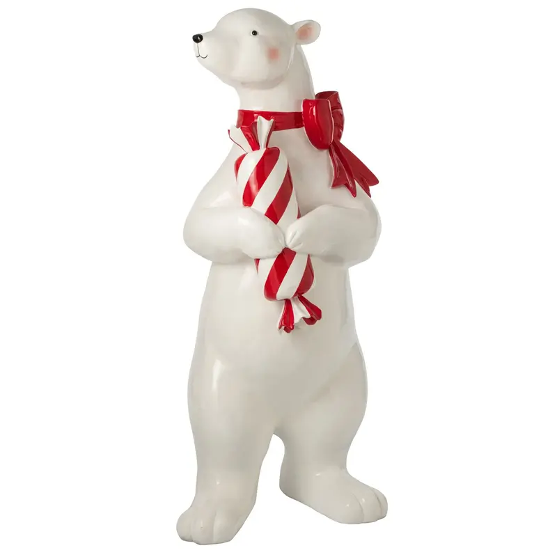 IJsbeer Staand Met Zuurstok Wit/Kerstrood J-Line