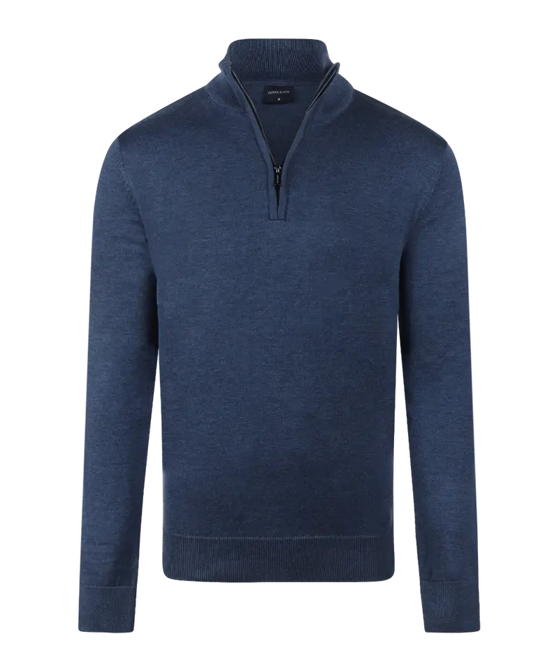 Indigo half-zip met geribde boorden