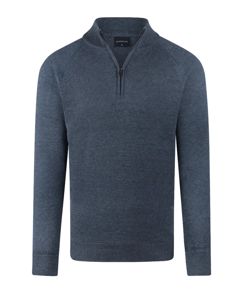 Indigo half-zip met structuur