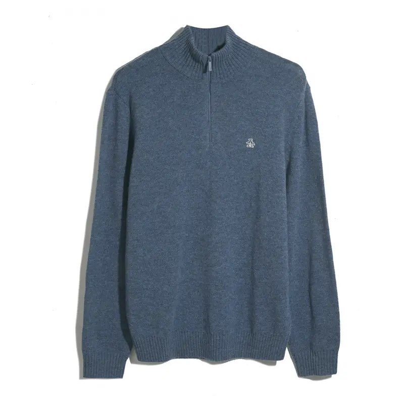 Indigo halflange zip van lamswol van Original Penguin