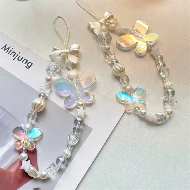 Iridescent Butterfly Beaded Wrist Strap