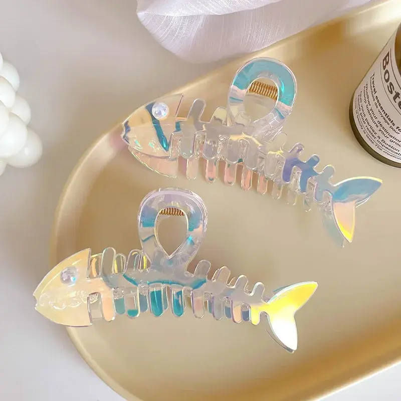 Iridescent Glossy Fishbone Hair Claw Clip