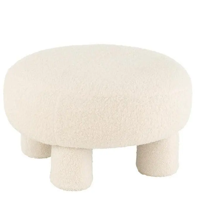 J-Line kruk round teddy bouclé wit met pootjes J-Line