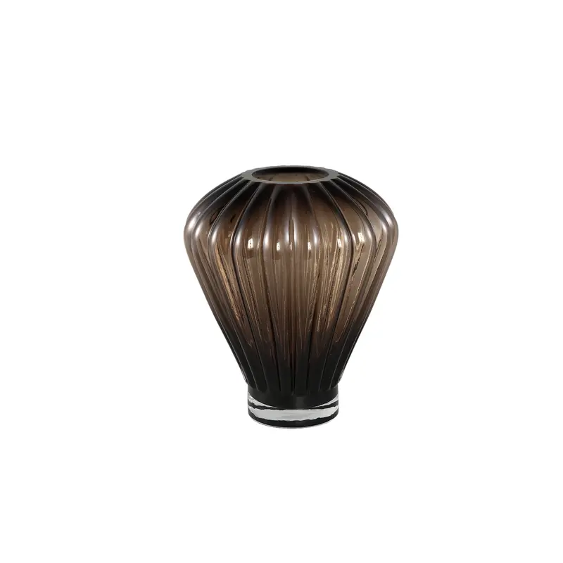 Jayci Brown Glass Solid Glass Ribbed Vase S PTMD