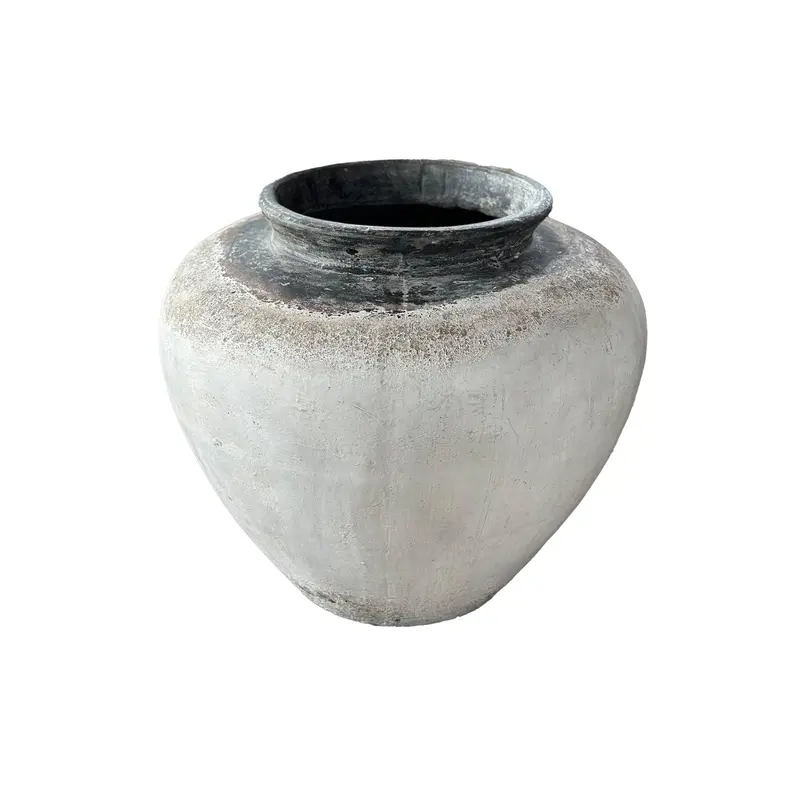 Jinsu White round GRC jar pot w dark border L PTMD