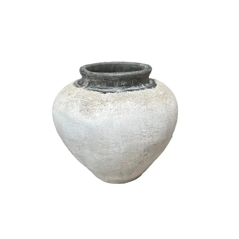 Jinsu White round GRC jar pot w dark border S PTMD