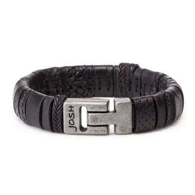 Josh Heren Armband - 24628 Zwart (LENGTE 20.5-22.5CM)