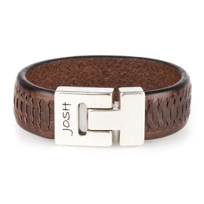 JOSH Zilverkleurig/bruin armband 24536-BRA-BROWN (LENGTE