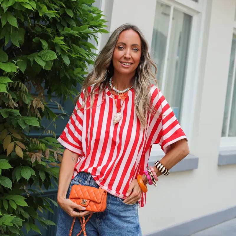 Josi streep shirt roze rood