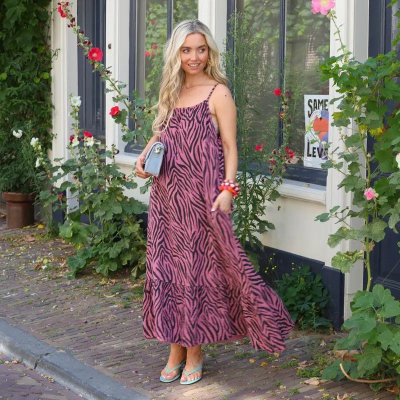 Jurk mousseline zebra roze