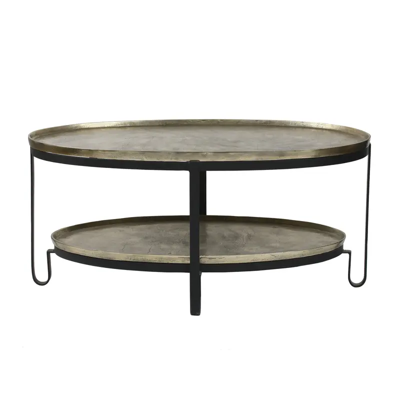 Kae Gold Aluminium Koffietafel 2 Laags Zwart Frame PTMD