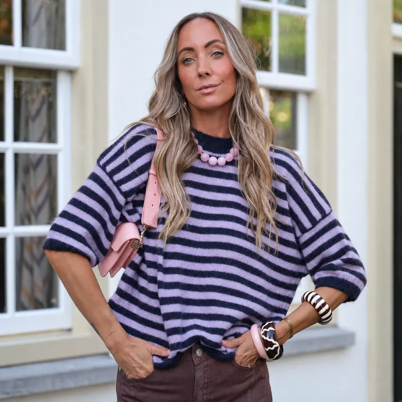 Kae streep knit lila blauw