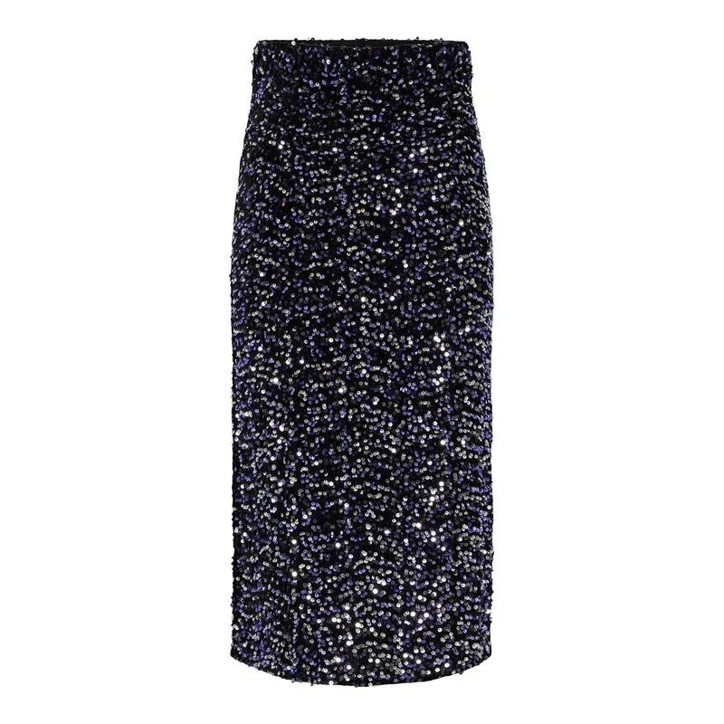 Kam midi rok glitter zwart paars