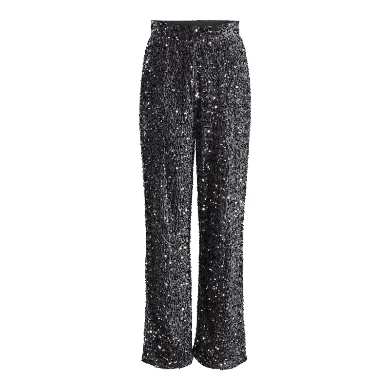 Kam wide broek zwart zilver