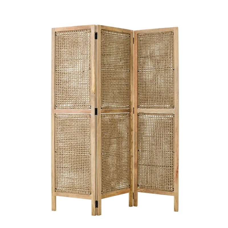 Kamerscherm Met Rieten Panelen Mangohout Naturel J-Line