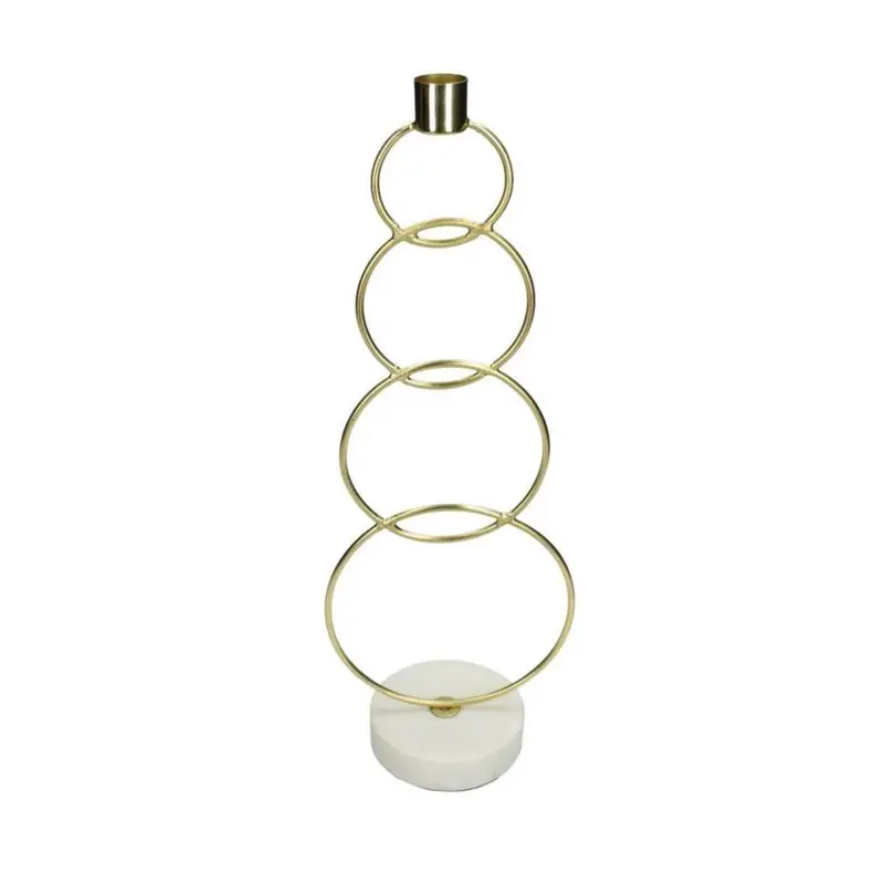 Kandelaar Ringen Goud op marmeren voet 13x9x36cm