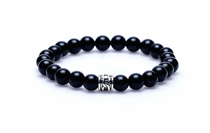 Karma Armband (sieraad) Black Onyx silver cilinder logo bead Black 86249
