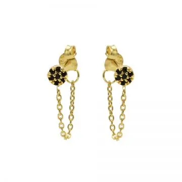 Karma Chain oorbel Black Zirconia disc goud