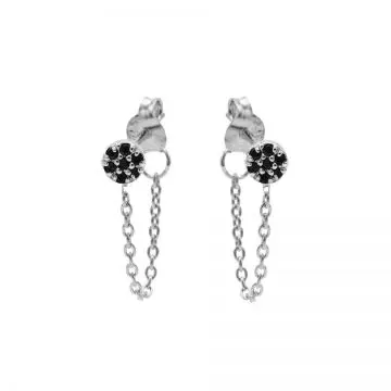 Karma Chain oorbel Black Zirconia disc zilver