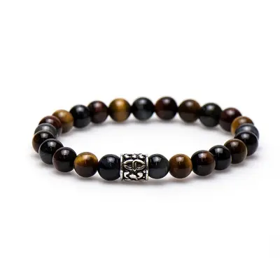 Karma heren armband 86561 Tiger in the Eye Silver Bead (LENGTE 18-20CM)
