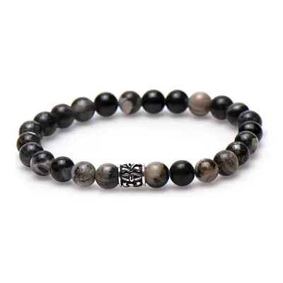 Karma heren armband 87104 Silver Logo Bead Black Horse XS (LENGTE 18-20CM)