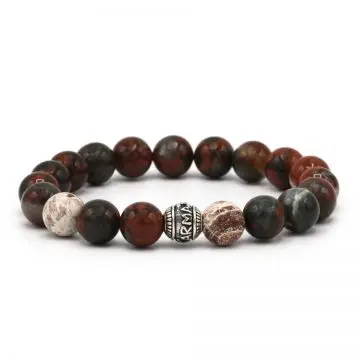 Karma heren armband 96050 Red Dragon Silver Round Logo Bead (LENGTE 18-20cm)