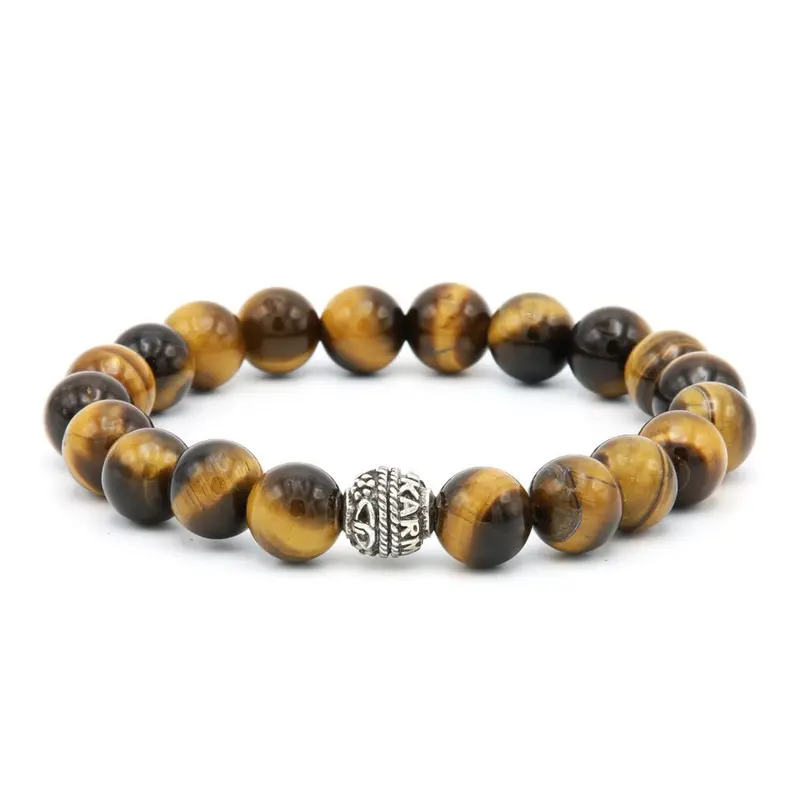 Karma heren armband 96057 Tiger Eye Silver Round Logo (LENGTE 18-20cm)