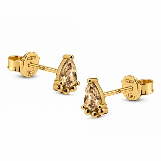 Karma Oorknoppen Zirconia Symbols Droplet Goldplated Champaign