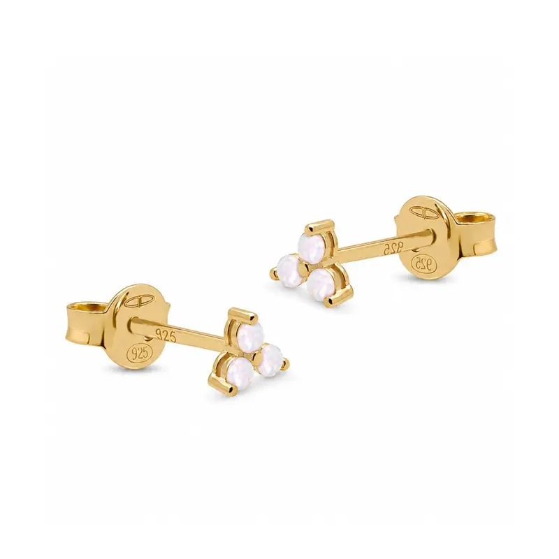 Karma Oorknoppen Zirconia Triple Flower Goldplated Opal White
