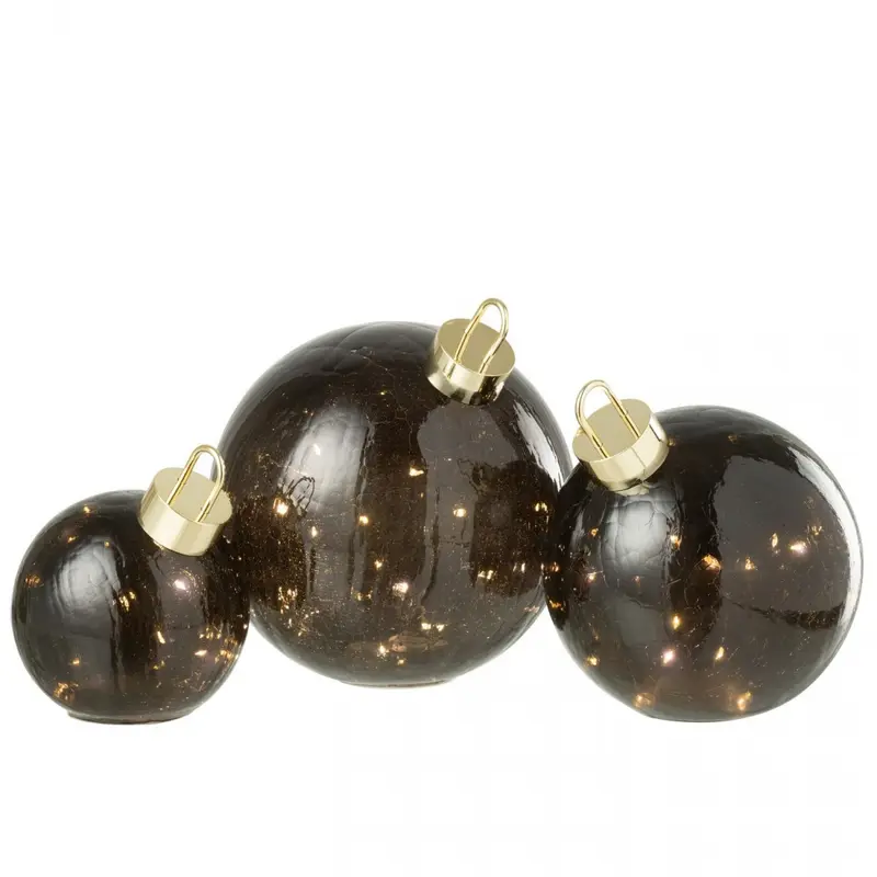 Kerstbal Led Glas Zwart Set van 3 J-Line
