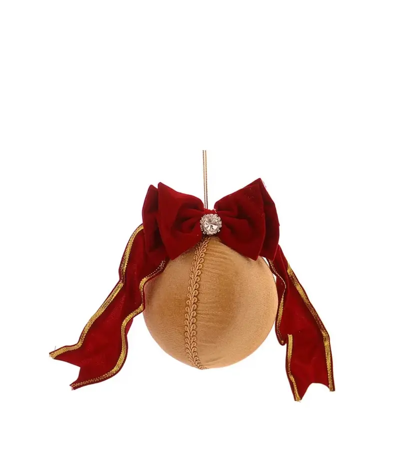 Kerstbal Rood/Goud Fluweel – 10 cm