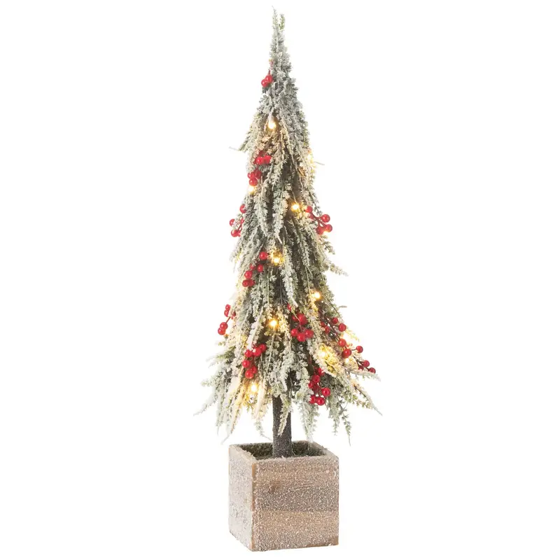 Kerstboom + Led Kunststof Sneeuw Groen/Rood Medium H60cm J-Line